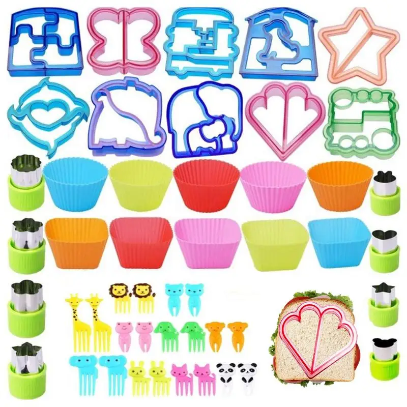 

Sandwich Cutter Set 47pcs Creative Pancake Cookie Cutter Animal Fruit Fork Silicone Cupcake Mold DIY Baking Tools For Kids Lunch