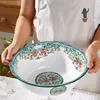 36CM Thickened Enamel Basin Kitchen Vegetable Basin Wash Basin Large Retro Old-fashioned Iron Bowls Plates Trays Lotus Pattern 2