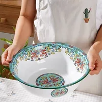 36CM Thickened Enamel Basin Kitchen Vegetable Basin Wash Basin Large Retro Old-fashioned Iron Bowls Plates Trays Lotus Pattern 2