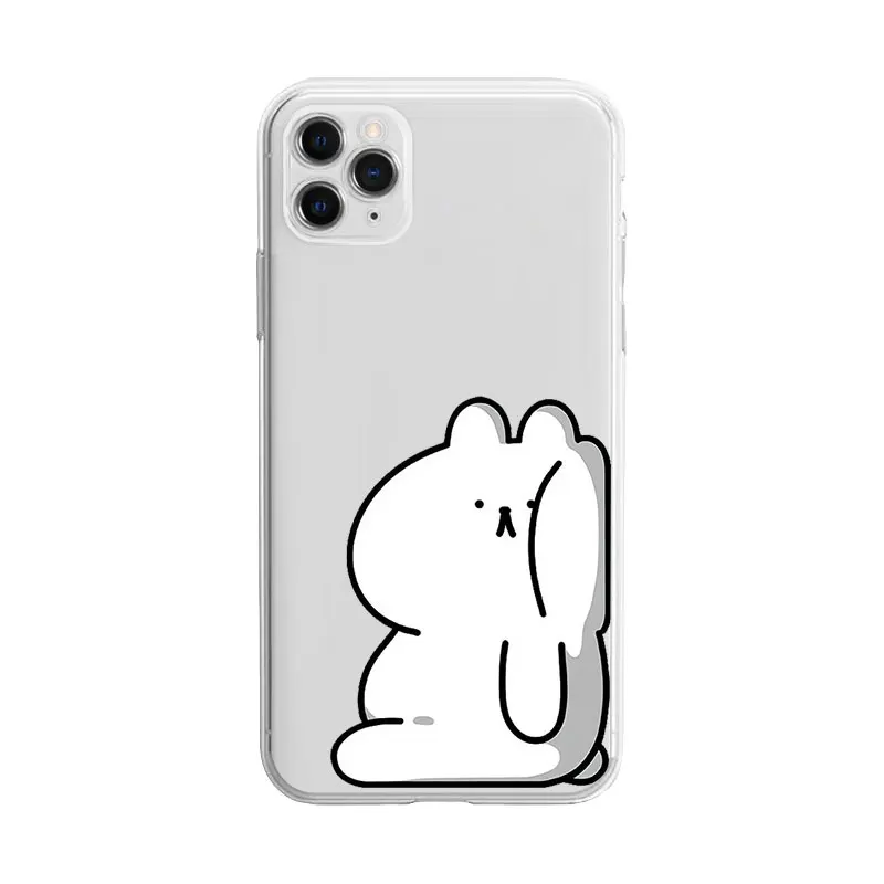 재미있는 곰 토끼 커플 휴대폰 케이스, 아이폰 15, 12, 11, 13, 14 프로 맥스, 미니 X, XS, XR, 8, 14 플러스, SE, 투명 연인 커버