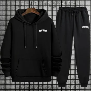 2025 Hot Sale Mens Sportswear 2pcs Set Hoodie and Sweatpants Autumn Winter Daily Casual Sporty Jogging Suit Urban Fashion Outfit