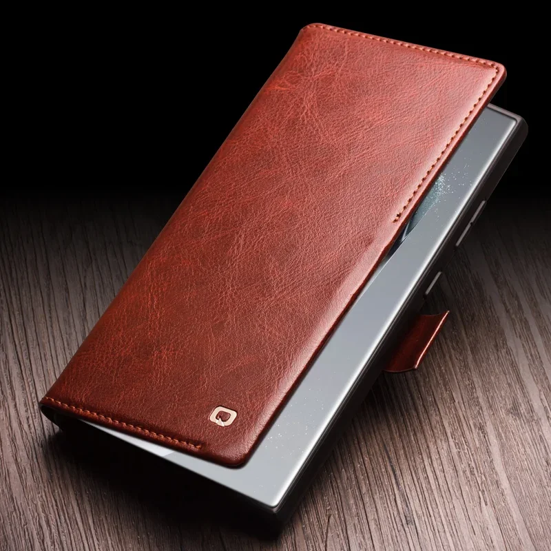 Genuine Leather Phone Case QIALINO Business Style Fashion Luxury Card Slots Cover For Samsung S24+ Plus 5G S24 Ultra 5G