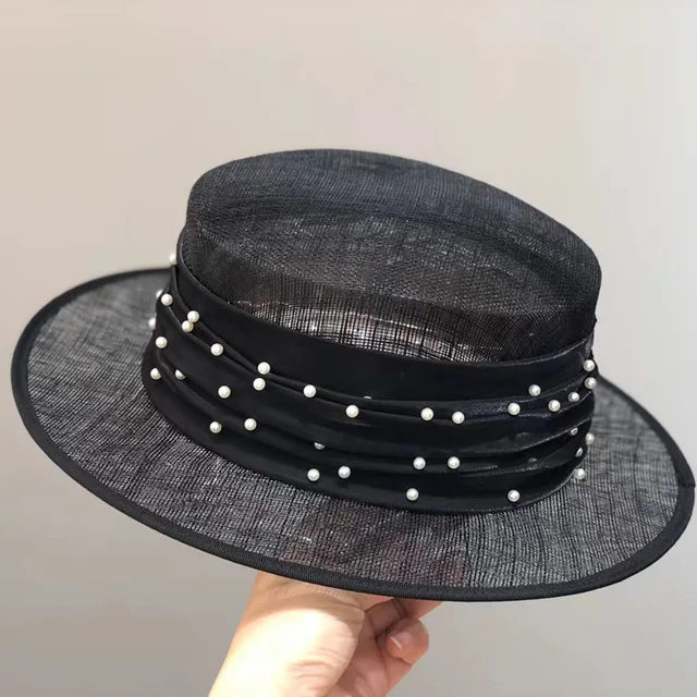 Chapeau canotier de mariage noir