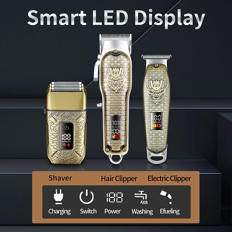 WAIKIL Professional Men's Electric Hair Clipper Set Facial Treatment Device Retro USB Charge Shaver Oil Head Carving Machine 6