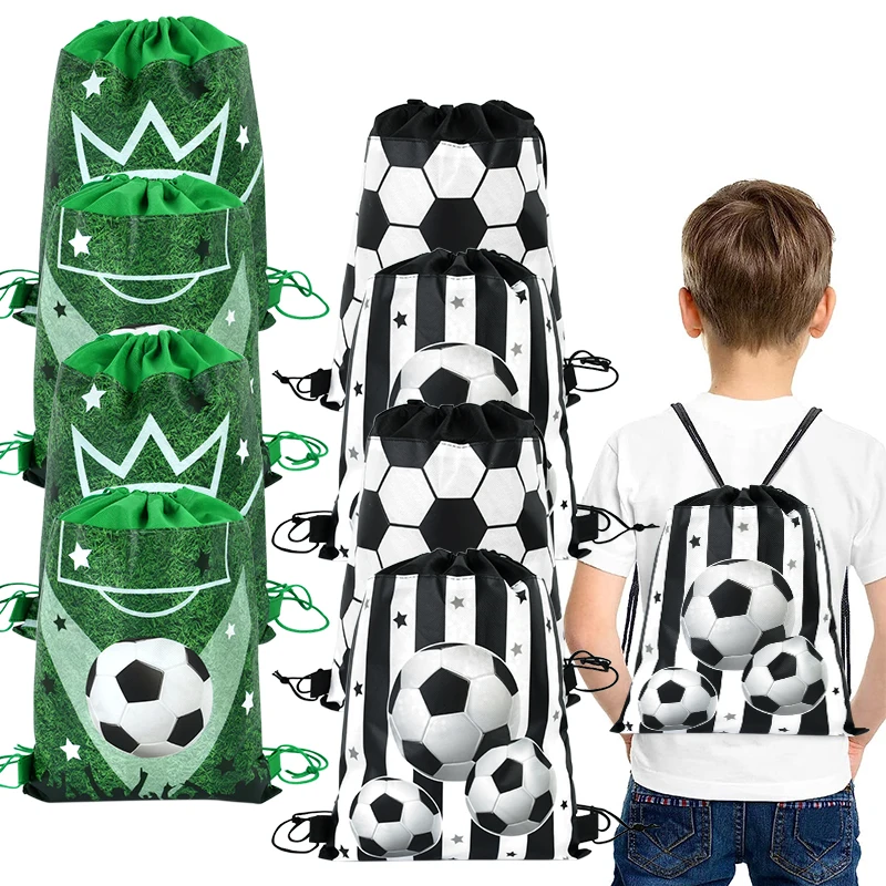 1-20Pcs Football Theme Gift Bags Non-woven Soccer Drawstring Goodie Bag Backpack Kids Sport Birthday Party Favors Decor Supplies