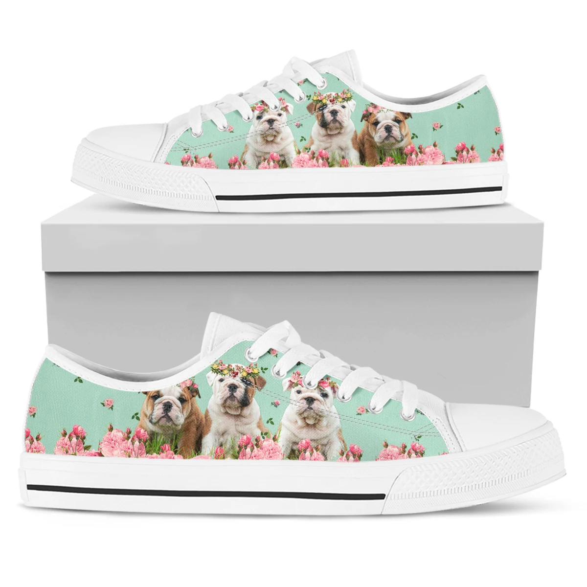 English Bulldog Love Dog Prints Canvas Sneakers Sport Casual Shoes Fashion Breathable Women Flats Canvas Shoes