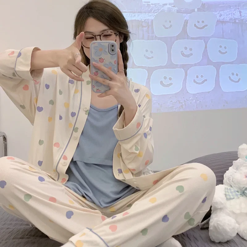 Maternity Feeding Nightie Tops Pant 3Pcs/Sets Sleepwear Nursing Clothing Pregnancy Maternity Pajamas Pregnant  Lounge Sleep