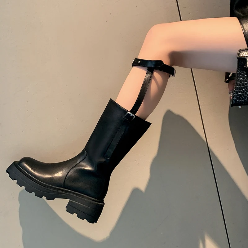 

JETT DRAGON Retro Mid-Calf Boots Zipper Genuine Leather Female Winter Shoes Woman Heels 2022 Newest Working Basic Boots Boots 39