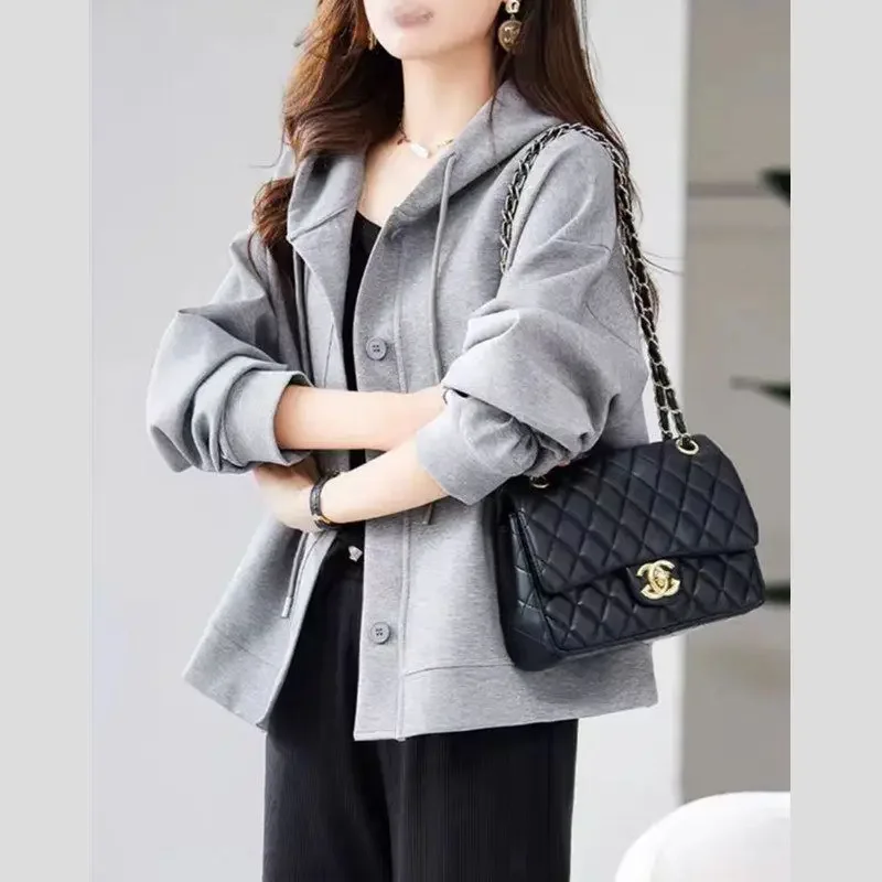 여성 캐주얼 스포티 후드 재킷, 루즈핏, 다용도 어려 보이는 가디건, 용수철 가을 맨투맨