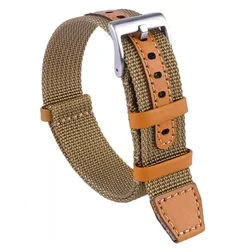Versatile Green/Black/Grey Nylon Leather Sport Watchband - Soft 20mm/22mm Strap - 22mm (Clasp A - brown)