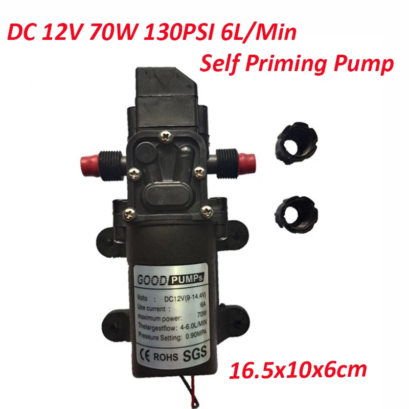 

Micro DC 12V 70W 130PSI 6L/Min Water High Pressure Pump Diaphragm Self-priming Pump Agricultural Electric Spray Pump