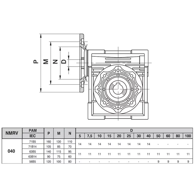 NMRV050 원형 플랜지 웜 감속기 비율 5:1 100:1 입력구 직경 11mm 14mm 19mm 출력 25mm RV050 터보 기어박스 속도 모터