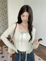 Mint een Thin V-Ne Belted Sun Protection Open Cardigan Women's Spring Gentle Sle ort Top Straight Tube Regular Sve