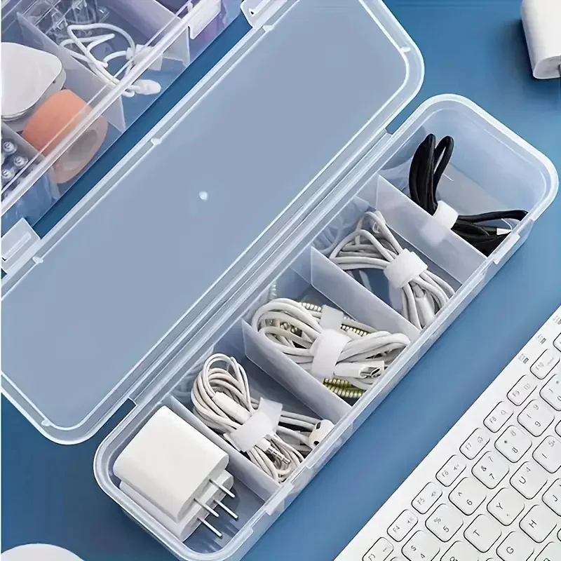 Large Capacity Transparent Storage Box with 5 Compartments Plastic Storage Box for Cables Batteries Clear Separation Organizer 4