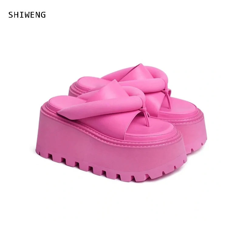 

2023 Thick Sole Wedges Flip Flops for Women Summer Clip Toe Platform Sandals Woman Non Slip Beach Slippers High Heel Slides