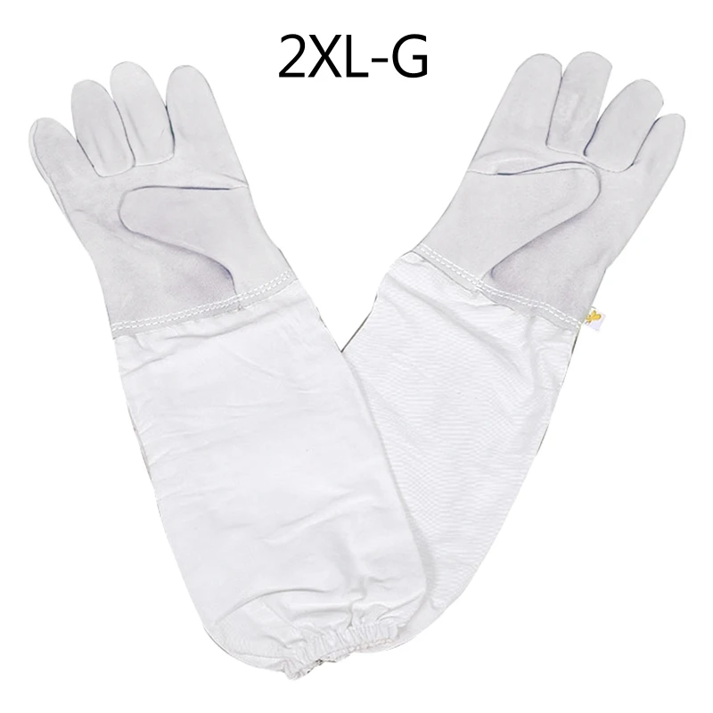 1 Pair Durable Beekeeper Gloves Cotton Leather Apiculture Anti Bee Sleeves Tool 