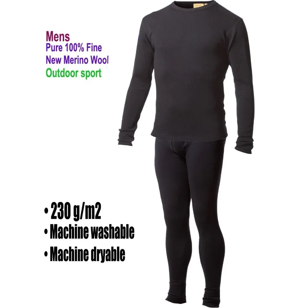 Thermal Underwear Set Thermal Underwear Men's 100% Pure Merino Wool Winter Base Layer Thermal Warm Sweater Underwear Breathable Mid-weight Tops Pants Bottom Set