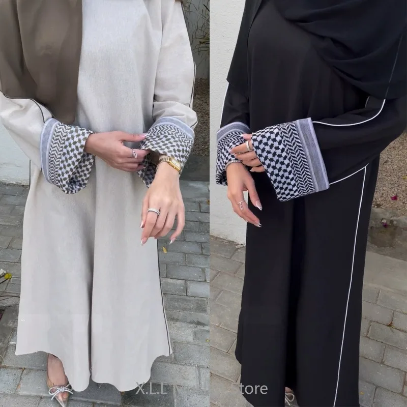 Patchwork Elegant Prayer Dresses Eid Ramadan Modest Dress Muslim Dubai Turkey Female Loose Abayas For Party Islam Robe 2024 New