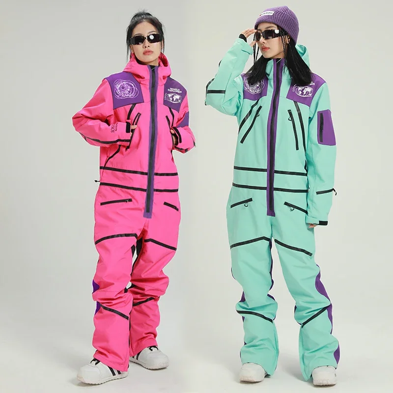 

Winter Women One Piece Ski Suit Snowsuit Sport Women Ski Set Waterproof Hooded Woman Snowboard Jumpsuit Mountain Clothes Overall