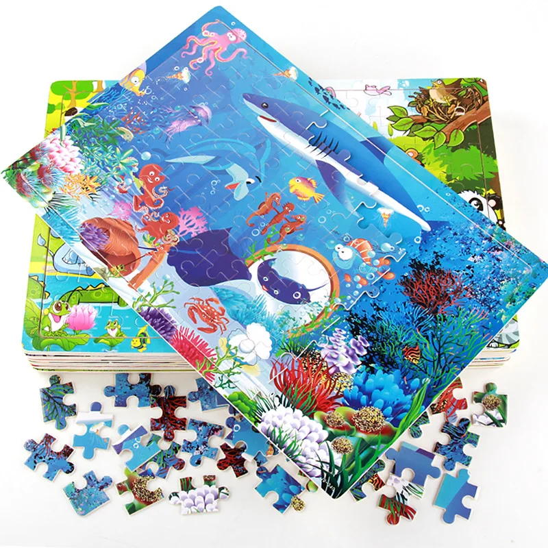 Jigsaw Puzzles Wooden Jigsaw Puzzles Wooden Puzzle Toys Educational Puzzles 100pcs Cartoon Animal Wooden Puzzles Farm Dinosaur Jıgsaw Puzzle Baby Early Education Montessori Toys for Kids Gifts