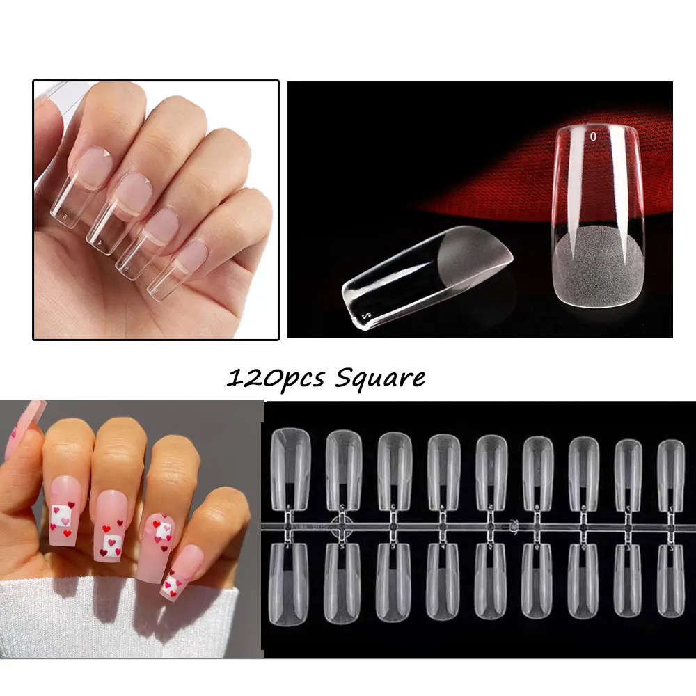 120pcs Short T-shaped Transparent Press-On Nails