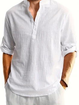 Camicia di lino a maniche lunghe moda casual da uomo Abbigliamento da uomo elegante e confortevole e traspirante