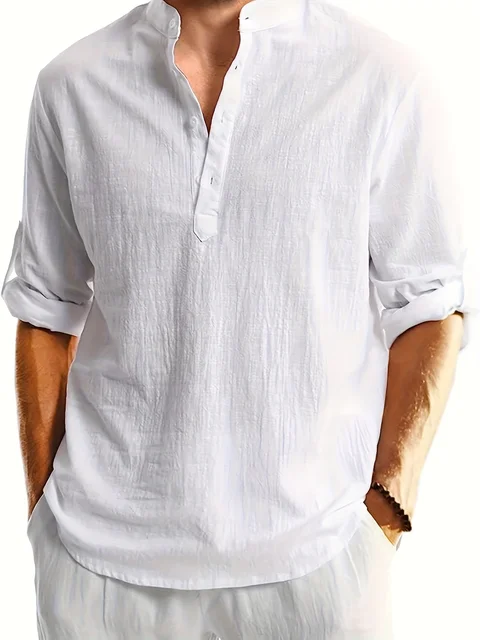Chemise en lin à manches longues pour hommes, mode décontractée, élégante, confortable, respirante, vêtements pour hommes 1