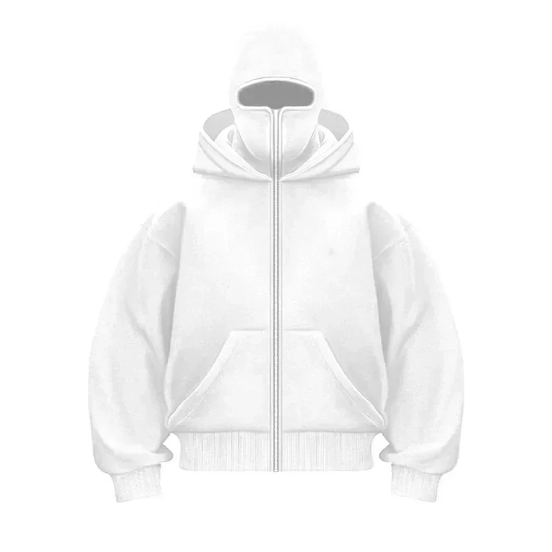 Streetwear Couple Tops Gothic Balaclava Integrated Hoodie Y2k Winter Men Soild Color Ninja Pullover Hip Hop Splicing Sweatshirt 2