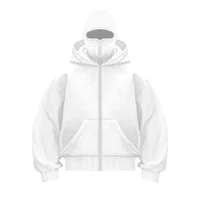 Streetwear Couple Tops Gothic Balaclava Integrated Hoodie Y2k Winter Men Soild Color Ninja Pullover Hip Hop Splicing Sweatshirt 2