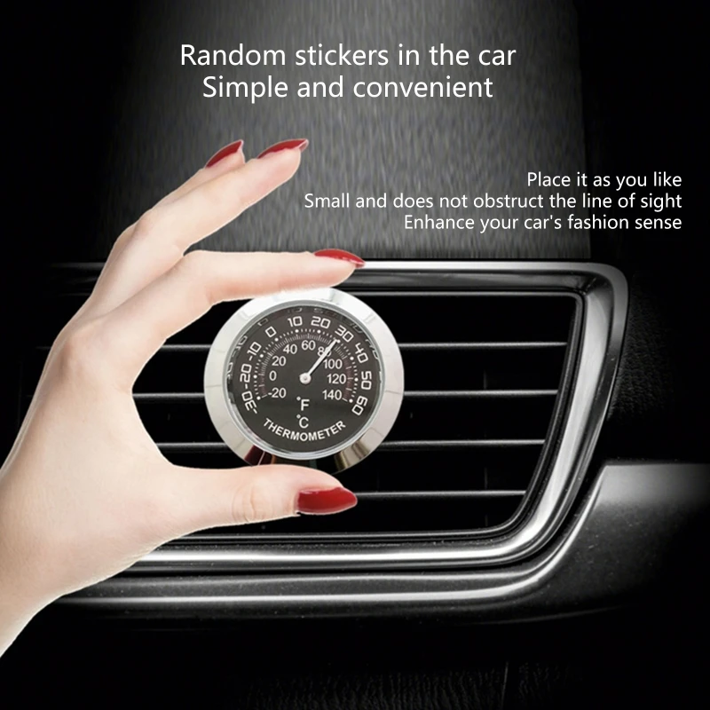 Mini Car Dashboard Thermometer Vehicle Thermometer Decoration Round Temperature Gauge Humidity Meter