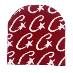 Fashionable Star Pattern Knitted Beanie - Unisex, Warm & Soft Winter Hat (Red)