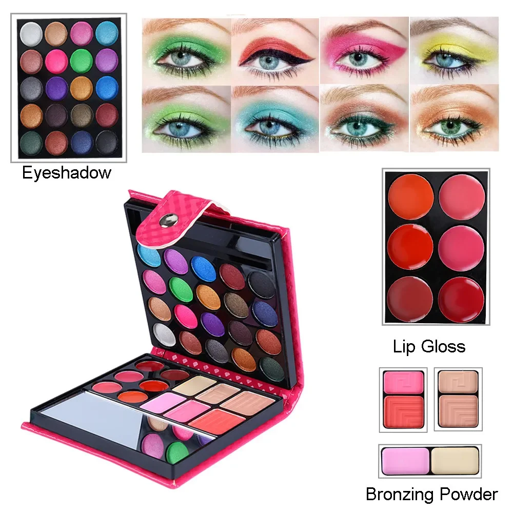 33 Colors Eye Shadow Powder Blush Lipstick Lasting Cosmetics Makeup Set with Mirror For Beginner Kids Travel Portable Palette 2