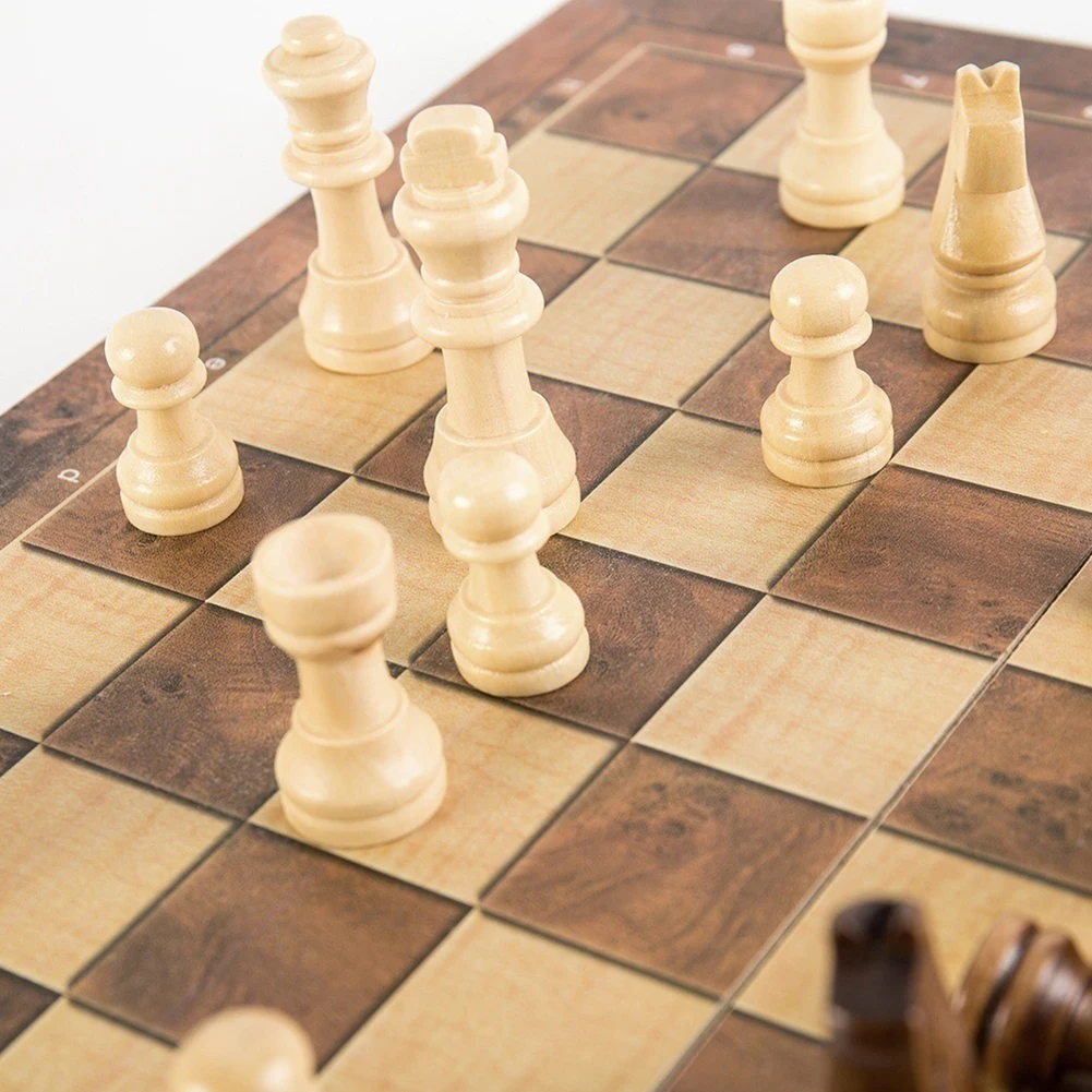 3 in 1 Chess Game Board Wooden Chess Board Sets Exquisite Set and Checkers Game Set Travel Sets