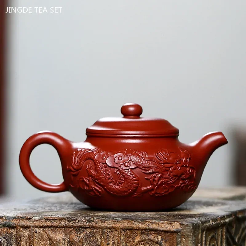 210ml Authentic Yixing Purple Clay Teapot Dahongpao Antique Beauty Tea Infuser Custom Chinese Dragon Pattern Filter Tea Set