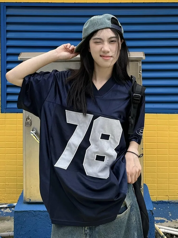 ♥JK_love_CK ADAgirl Y2k Sport Number Oversized T Shirt Women Short
