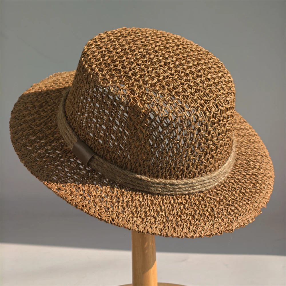 Panama Straw Hat Sun Protection Hat Classic Versatile Beach Hat Openwork Woven Straw Hat Sturdy Papyrus Hat 모자 Sombreros_voghion.com