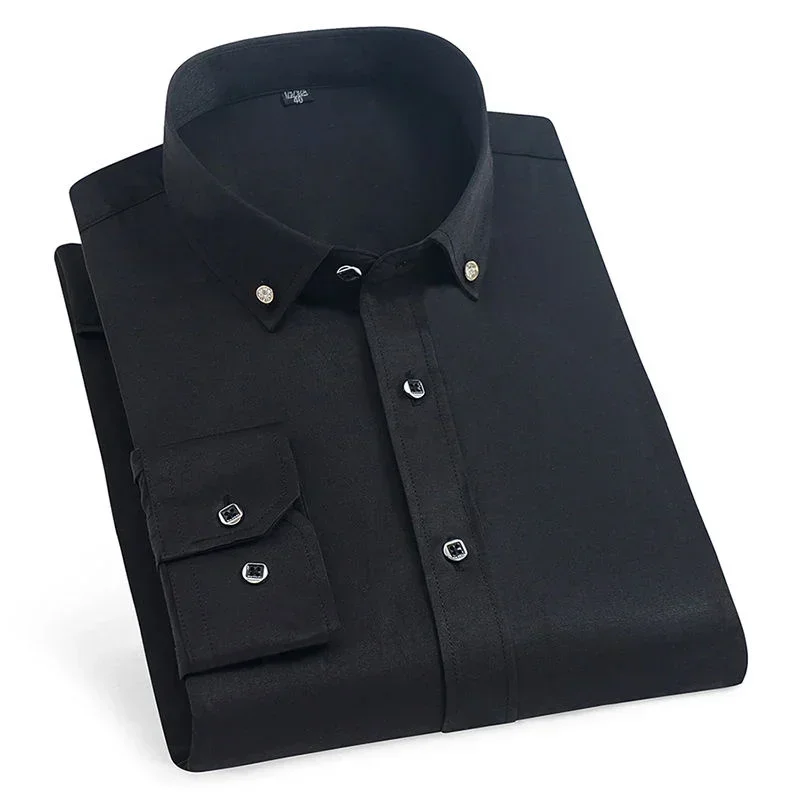 

Men's Shirts Long Sleeve Cotton Smart Casual White Nary Solid Slim Male Social Business Formal Tops Brand Soft Cozy