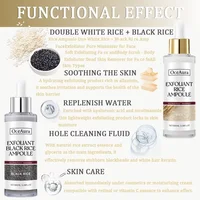 Essence exfoliante de riz noir et blanc, dissolvant de peau morte, réapprovisionnement brillant pour le visage, rétrécissement des pores, acide hyaluronique, sérum éclaircissant 3