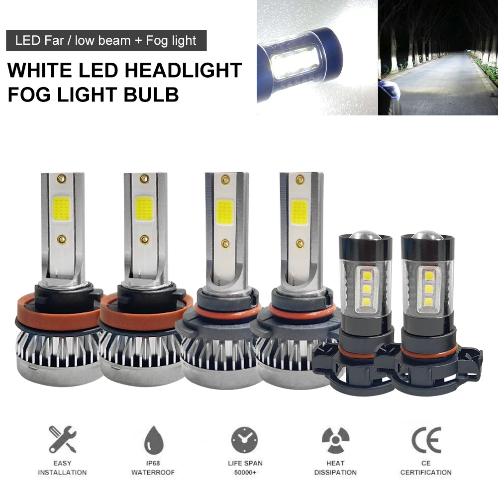 

6PCS H11 Led Car Headlights 9005 5202 Auto Bulb High Low Beam Long Distance Fog Lamp Lights for Chevrolet Suburban Tahoe 2007