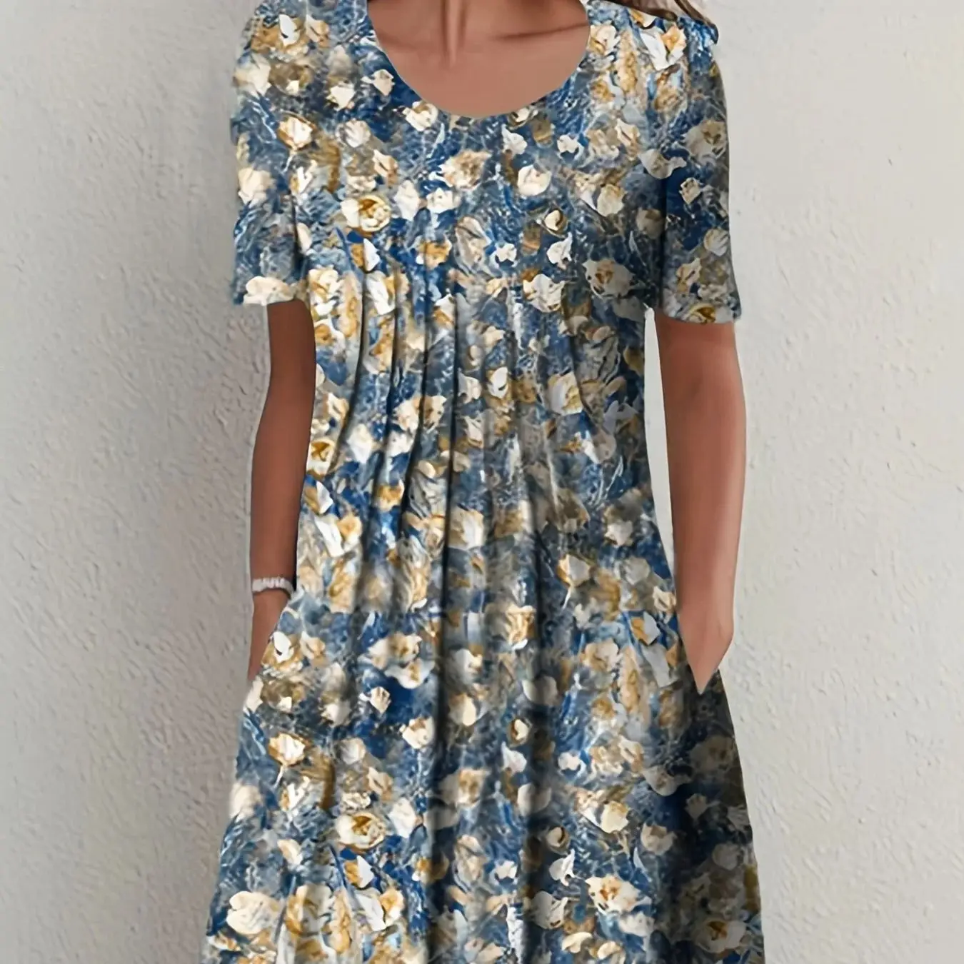 2024 neues Frühjahr und Sommer Damen eleganter großer Rock Rundhals ausdruck Kurzarm kleid