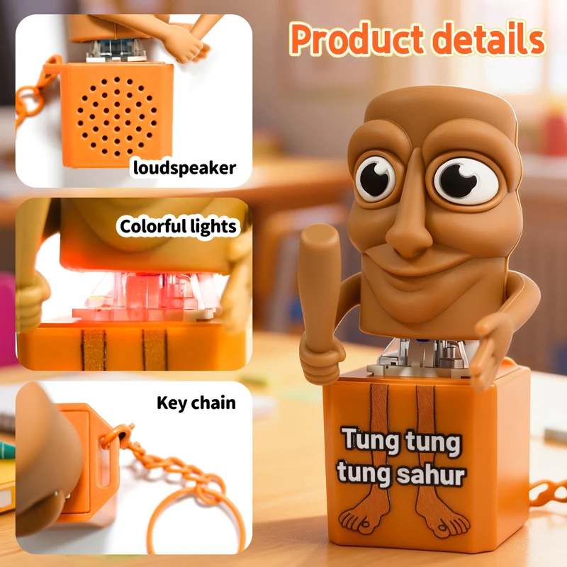 발광 텅 텅 텅 사후르 키체인 나무 막대 인형 버튼 키체인 펜던트 애니메이션 주변 장식 어린이 생일 선물 장난감