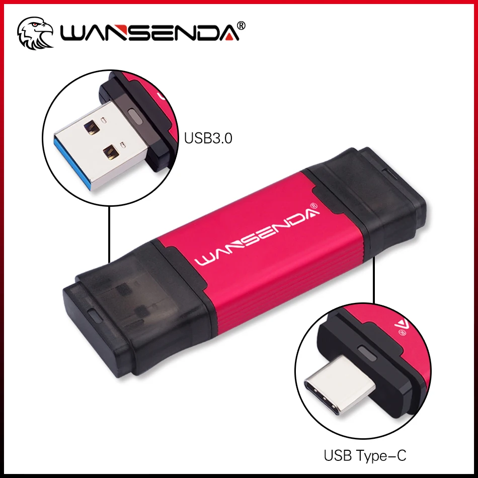 WANSENDA OTG USB 플래시 드라이브 2 in 1 c타입 및 USB 3.0 펜 드라이브 메모리 스틱 알리 신상품 할인