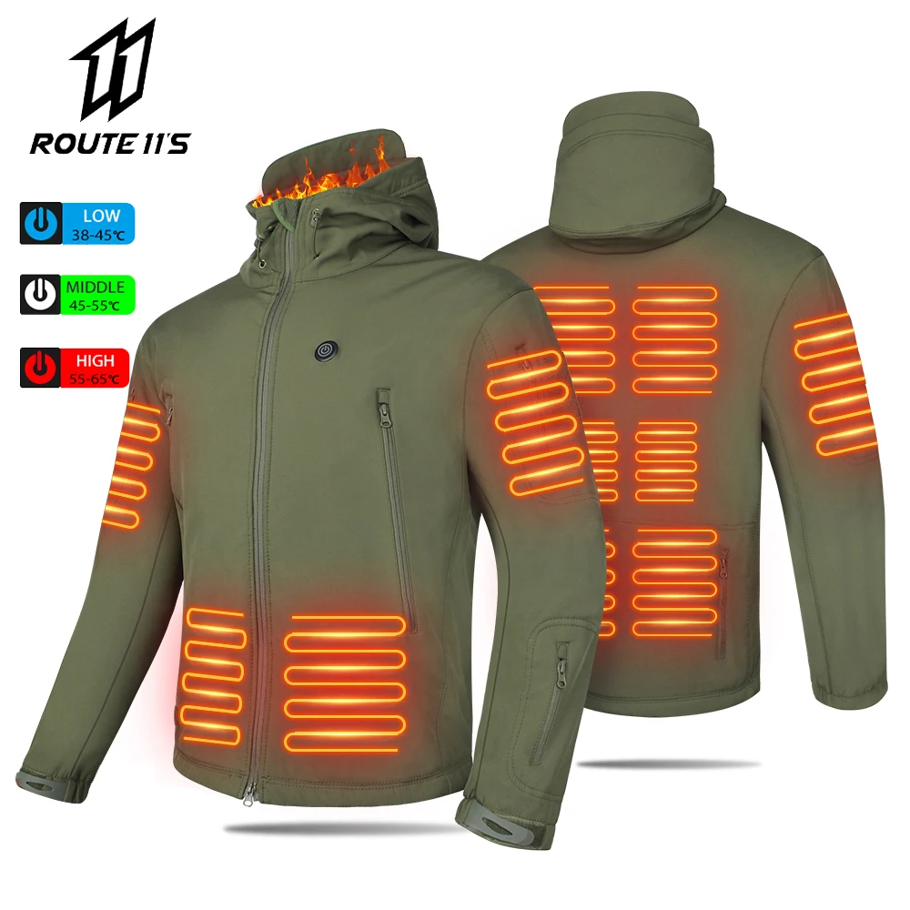 Heated Jacket Winter Motorcycle Hooded Jacket Men Women 7 Zone USB Electric Heating Thermostatic Camping Warm Washed
