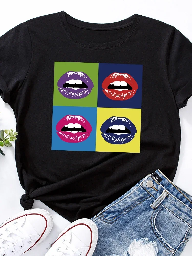 

Sexy Plaid Lip Print Women T Shirt Short Sleeve O Neck Loose Women Tshirt Ladies Tee Shirt Tops Camisetas Mujer 2024 y2k top