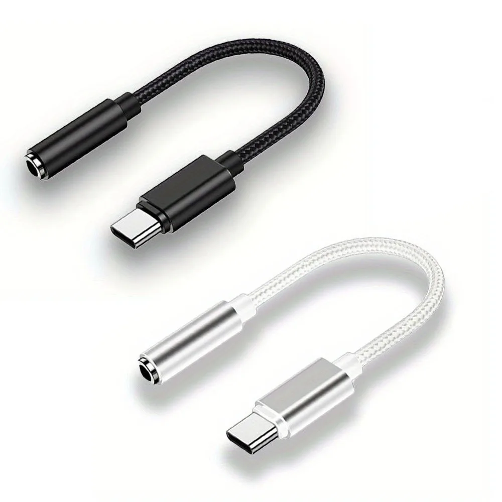 Dual Pack USB-C to 3.5mm Audio Adapter - High-Fidelity Sound Converter, White & Black