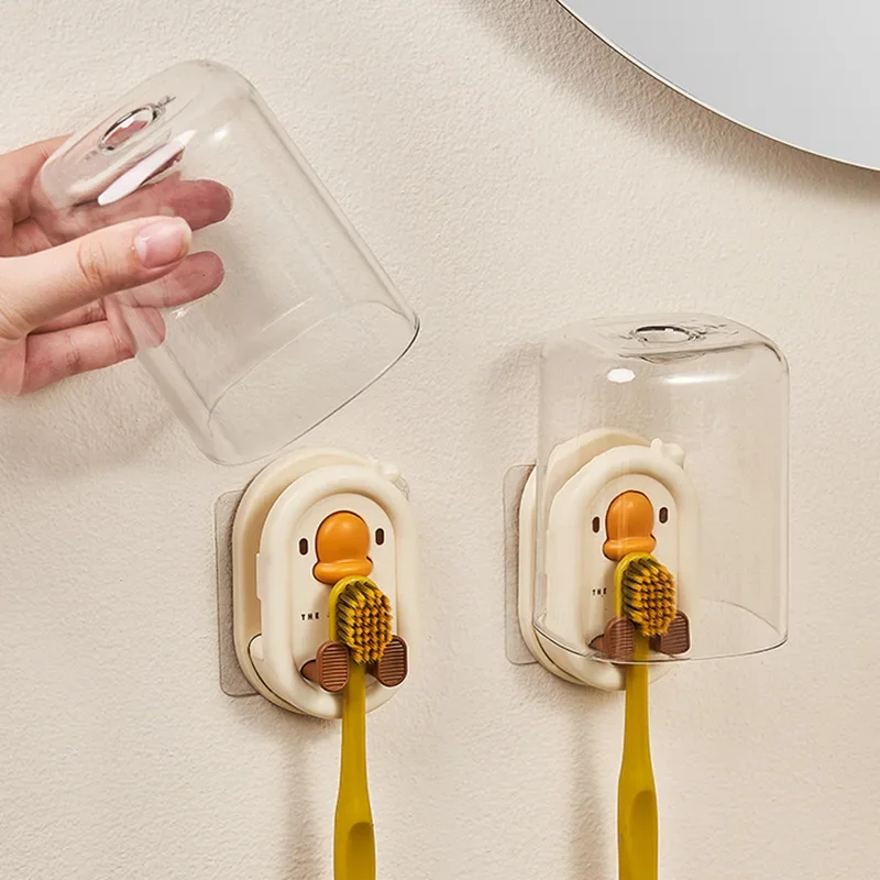 Cute Creative Toothbrush Holder Wall Mounted Punch-free Storage Rack Cartoon Portable Bathroom Tools Bathroom