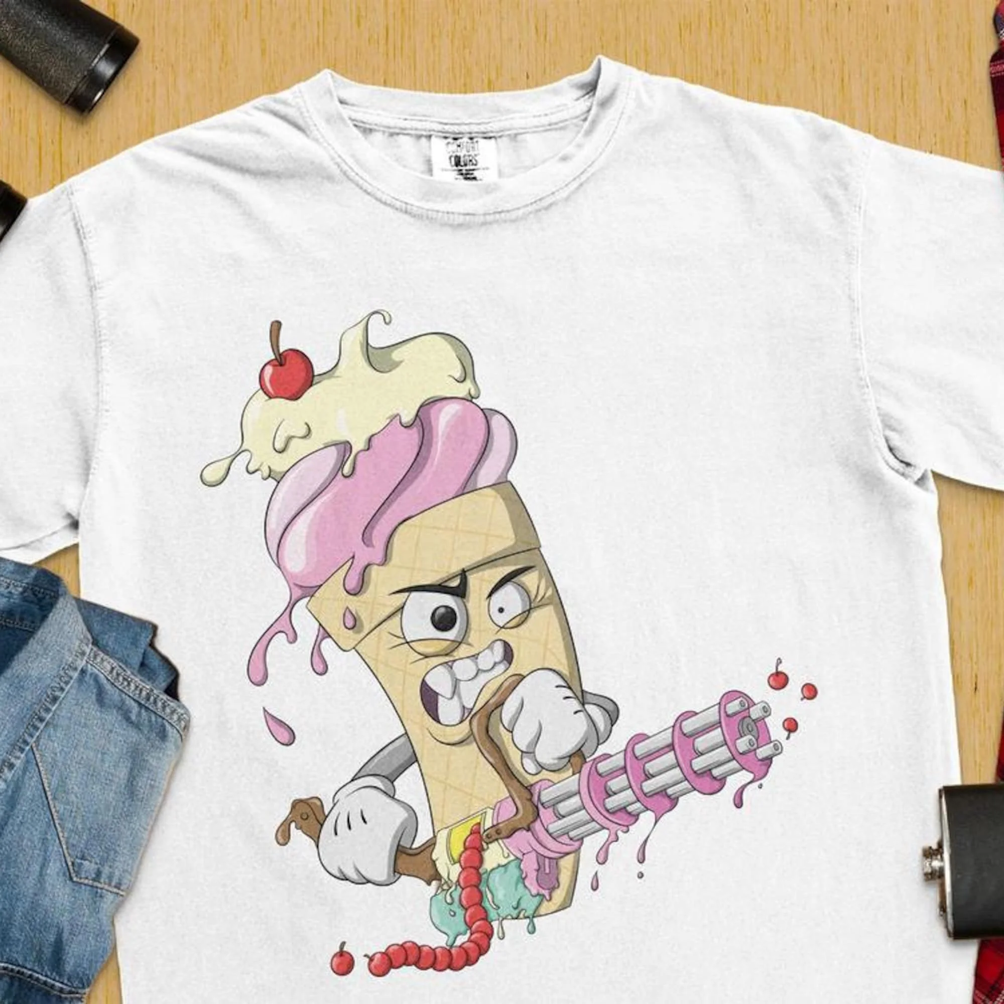 Arma Di Massa Froyo T Shirt Cono Gelato Stile Graffiti Streetwear Gangsta Minigun