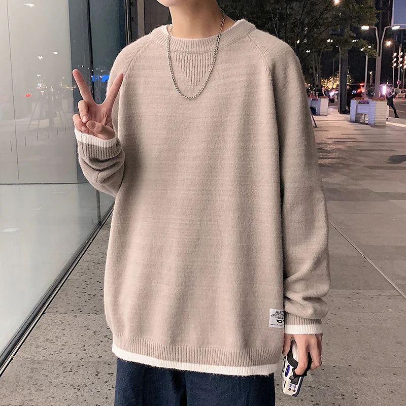 

2023 Mens Sweaters Fashion Casual Loose O Neck Oversize Harajuku Streetwear Knitwear Outwear