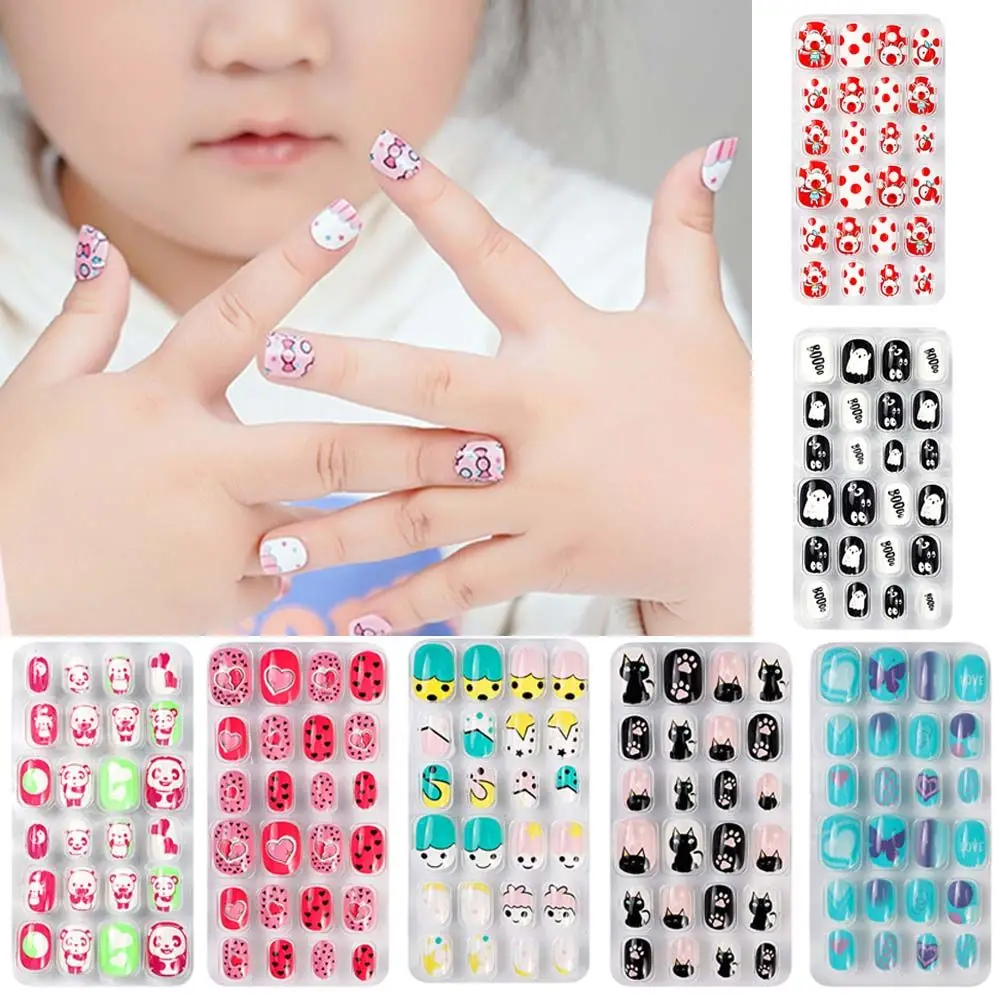 24Pcs/Set Wearable Girls Gifts False Gel Short Square Full Cover Finger Nails Decor Nail Tips Nail Art Fake Nails False Nail