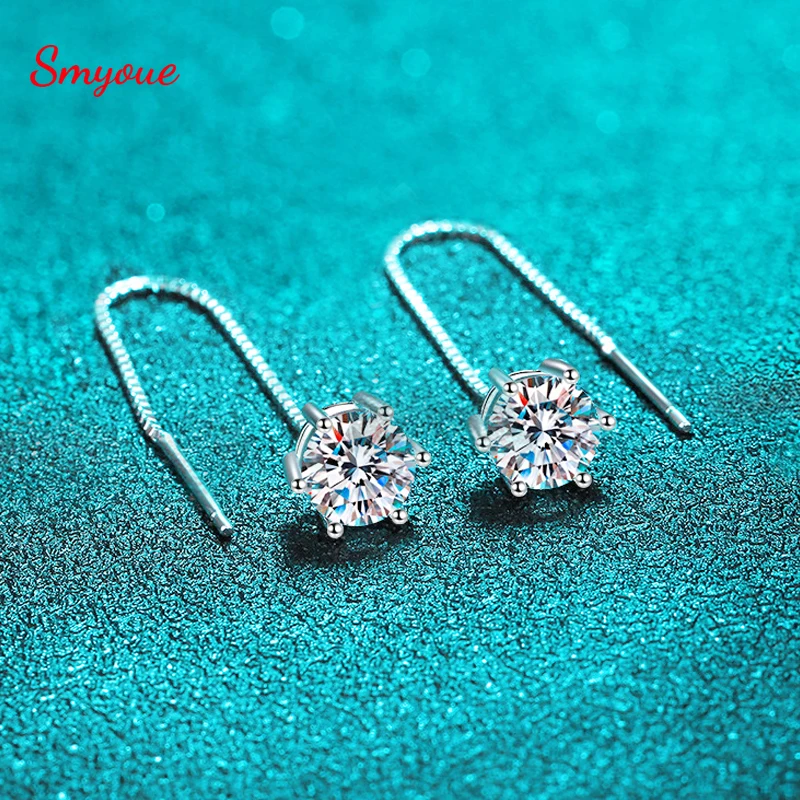 

smyoue 1/2CT White gold plated moissanite earring for women tassel classic D color drop earring lab diamond S925 sterling silver